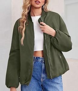 เสื้อแจ็คเก็ตบอมเบอร์ผู้หญิงไซส์ใหญ่แบบซิป ทรงหลวม ระบายอากาศได้ดี ผลิตจากโพลีเอสเตอร์ 100% - Product Image 4