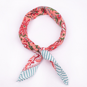 Unisex Boho Style Cotton Bandana Floral Printed Square Scarf Breathable Lightweight Summer <b>Head</b> <b>Wrap</b> Indigo Blue Mulmul - Product Image 3