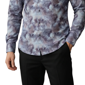 Camisa de Manga Larga para Hombre, Estampado Abstracto Gris Púrpura, Corte Entallado, Estilo Casual y Elegante para Fiestas y Eventos - Product Image 5