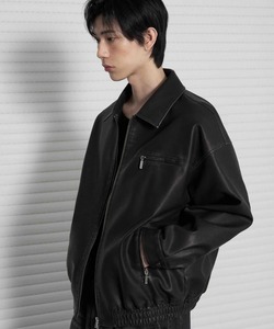 Men's Black PU Leather Bomber <b>Jacket</b> <b>Casual</b> Turn-down Collar Zipper Closure Regular Fit Autumn Wear - Product Image 2