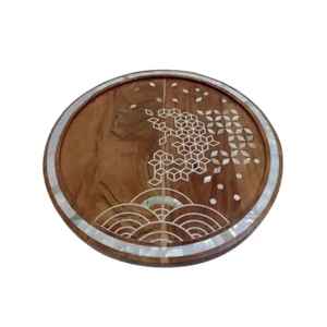 Plateau en chocolat de qualité supérieure avec incrustation de nacre, plateau de service écologique, finition polie ronde, cadeau d'affaires, prix bas - Product Image 3
