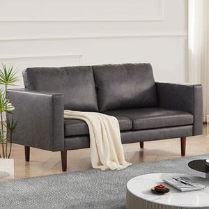 โซฟาหนังเทียมขนาด65นิ้วสำหรับห้องนั่งเล่นโซฟาสีดำนั่งนั่งในห้องนอนขนาดเล็กพร้อมกรอบไม้แข็งและเบาะรองนั่ง - Product Image 1