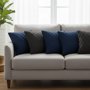 SOGA 6-PC 45cm <b>Pillow</b> Covers Set 3 Charcoal Grey Cable Knit and 3 <b>Navy</b> Blue Diamond Knit for Living Room Sofas - Product Image 3