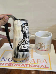 Durable Buffalo Horn Viking Horn <b>Mug</b> Engraved Thor Hammer Natural Crafts for Christmas and <b>Easter</b> Celebrations Animal Style - Product Image 4