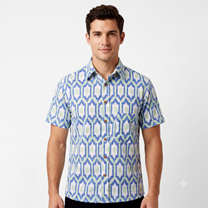 Men's Short Sleeve <b>Geometric</b> Print Casual <b>Shirt</b> Turn-down Collar Breathable Cotton Summer Style - Product Image 1