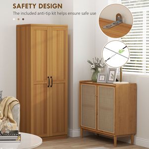 Meuble de rangement de cuisine autoportant en bois de teck cannelle avec 2 portes et 2 étagères réglables pour salle à manger - Product Image 6