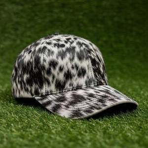 Unisex 6-Panel Hair on Hide leather Baseball <b>Cap</b> Tie Dye Black White Cotton Fitted Casual Spring Summer Hat 58-60CM - Product Image 2