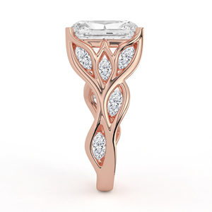 Enchanting Radiant Cut <b>Diamond</b> <b>Ring</b> Openwork Leaf Motif Yellow Gold Marquise Vine Accents Luxury Bridal Jewelry - Product Image 5