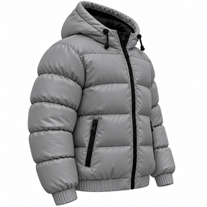Chaqueta Acolchada Gris Personalizada con Capucha y Cremallera Negra, Fabricante de Chaquetas de Invierno al Por Mayor - Product Image 3