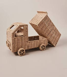 Camion à benne basculante en jacinthe d'eau fait main, style vintage, jouet éducatif en bois pour bébés, modèle tendance - Product Image 4