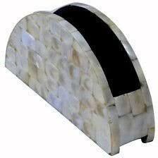 Moderno soporte semicircular para cajas de pañuelos, diseño independiente con incrustaciones de concha a rayas azules y blancas para almacenamiento de servilletas - Product Image 5