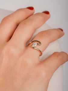 Bague en diamant ovale de culture unique, coupe vague, pour femme, en or massif 14 carats, délicate, pour fiançailles, promesse, cadeau pour petite amie - Product Image 5