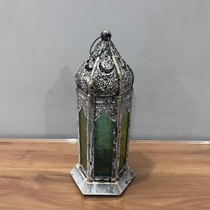 Vintage Iron Moroccan Style <b>Lantern</b> <b>Candle</b> Holder with Color Glass Panels for Easter Ramadan Christmas Home Decoration - Product Image 3