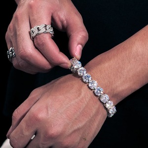 Envío Directo, Pulsera de Diamantes Moissanite VVS Reales de Plata de Ley 925 de 10 mm, Joyería Fina para Hombres y Mujeres - Product Image 2
