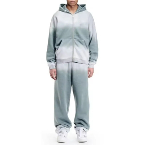 Conjunto de chándal de invierno oversize para hombre: Sudadera con capucha de cremallera completa y joggers holgados de felpa gruesa con diseño personalizado y lavado ácido, estilo streetwear. - Product Image 3