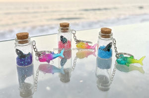 Cute Shark Charm Bottle Keychain with <b>Purple</b> <b>Glitter</b> and Cork Lid Acryl Animal Shape Zinc Alloy Ring - Product Image 4