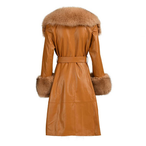 Abrigo Largo de Cuero Genuino para Hombre y Mujer, Abrigo Largo Cálido de Invierno, Manga Larga, Cuello Ancho, Botones Delanteros, a la Moda - Product Image 2