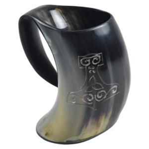 Chope à bière médiévale en corne naturelle, finition polie, avec résine, pour boire - Product Image 1