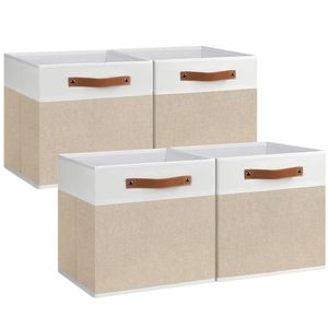 Lot de 4 cubes de rangement en tissu 11 x 11, paniers de rangement décoratifs avec poignées pour étagères, bacs de rangement cubiques pratiques et esthétiques - Product Image 1