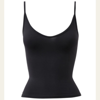 Débardeur de sport respirant pour femme, col U, sans manches, couleur unie, tricoté, logo frontal, noir côtelé