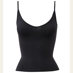 Débardeur de sport pour femme, col U, sans manches, couleur unie, tricoté, logo frontal, noir côtelé - Product Image 5