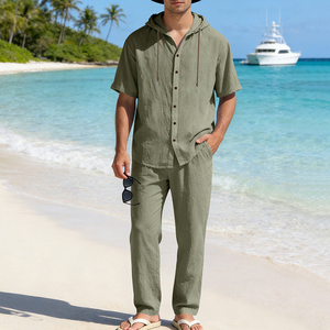 Ensemble décontracté blanc pour homme – Tenue d'été respirante en coton tissé – Ensemble deux pièces – Fabricant de vêtements d'été pour homme - Product Image 4