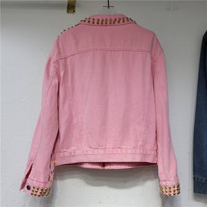 Veste en jean rose personnalisable nouveau style avec décorations de pierres colorées pour filles, manteau zippé en jean haute performance 2-14 ans, mode urbaine - Product Image 6