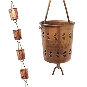 Chaîne de pluie en cuivre faite à la main avec motif floral de Linea Exports Inc, finition cuivre, pour la décoration de la maison, du jardin et de l'extérieur. - Product Image 1