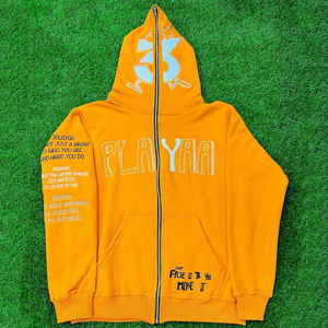 Sudadera con capucha personalizada 100% algodón French Terry con bordado, pedrería, estilo vintage, efecto desgastado por el sol y lavado ácido, con cremallera. - Product Image 1