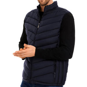 Chaleco Acolchado Azul Marino para Hombre, Cierre de Cremallera, Cuello Alto, Cortavientos, Ropa de Invierno Informal, Chaqueta sin Mangas - Product Image 1