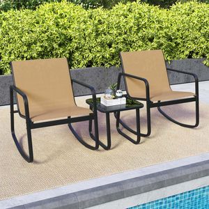 Conjunto de Muebles de Patio para Exteriores - 2 Sillas Bistro Mecedoras con Mesa de Vidrio para Terraza, Patio o Balcón - Product Image 4