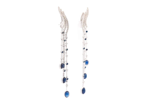 Boucles d'oreilles pendantes de luxe en argent sterling 925 massif avec cristaux en forme de goutte d'eau pour femmes, bijoux de fête - Product Image 2
