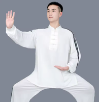 Uniforme de Kung Fu noir pour hommes, coupe ample, respirant, en polyester, vêtements d'arts martiaux pour adultes