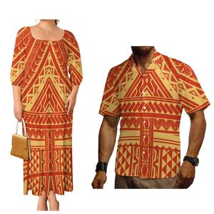 Vestido de Fiesta Azul Marino con Estampado Tribal para Mujer, Conjunto de Pareja Polinesio para Vacaciones en la Playa de Hawái, Traje de Pareja Cómodo y a la Moda - Product Image 2