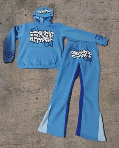Conjunto Deportivo Azul con Capucha para Niñas, con Logotipo Estampado, Sudadera de Manga Larga y Pantalones con Cintura Elástica, Estilo Urbano, Ropa de Otoño 2026 - Product Image 1
