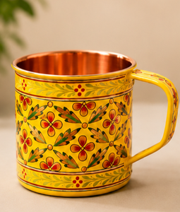 Taza de Cobre Pintada a Mano con Base Verde, Diseño Floral, Estilo Tradicional Indio, Vajilla Decorativa con Asa, Ecológica para Uso Doméstico - Product Image 4