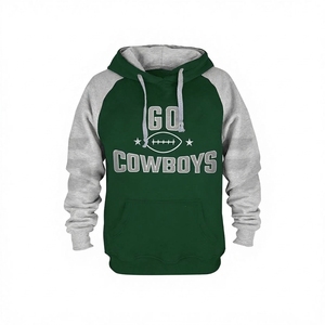 Sweat à capuche de football Go Cowboys pour homme, manches raglan, bleu marine et gris, en coton et laine, décontracté, hiver, respirant, écologique, imperméable, doublé - Product Image 6