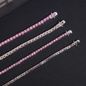 Pink Moissanite Round Brilliant Cut Tennis Bracelet Gold Plated Geometric Hiphop Unisex <b>Gift</b> - Product Image 4