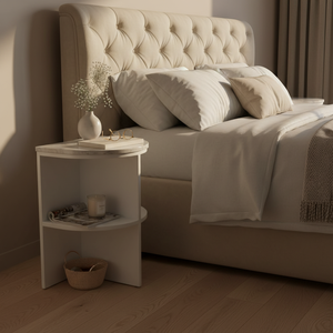 PKP FURNITURE Modern Minimalist Bedroom <b>Side</b> <b>Table</b> With <b>Marble</b> Top And Shelf <b>White</b> Finish Floor Mount Design - Product Image 3