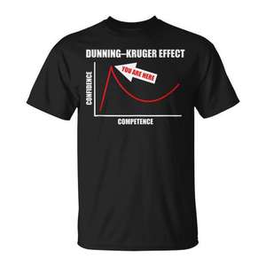 T-shirt à col rond et manches courtes pour hommes, avec motif graphique Dunning Kruger Effect, conception de la courbe de la confiance et des biais cognitifs - Product Image 1