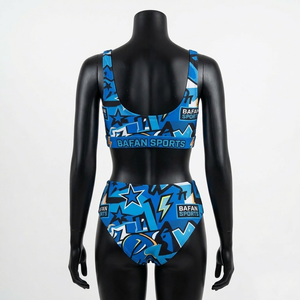 Conjunto de Bikini de Dos Piezas para Mujer, Tela Elástica de Poliéster y Spandex de 200 GSM, Traje de Baño Estampado Azul Eléctrico, Logotipo Personalizado - Product Image 4