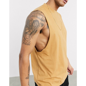 Camiseta sin mangas para hombre, color mostaza, cuello redondo, tejido sólido, informal, transpirable, de algodón. - Product Image 4