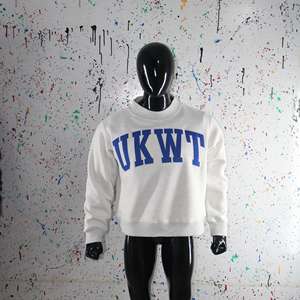 <b>UK</b> WT ASH GREY Mock Neck <b>Sweatshirt</b> 100% BLUE Applique Embroidery wide neck <b>Sweatshirt</b> Finer Threads - Product Image 5