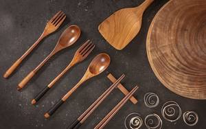 Juego de utensilios ecológicos seguros para alimentos de 5 piezas de madera Natural sostenible de alta calidad, vajilla, fabricante de Vietnam al por mayor - Product Image 3