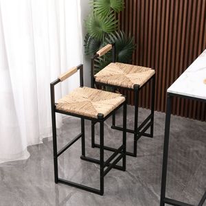 Set di 2 Sgabelli da Bar in Giacinto d'Acqua Intrecciato, Sedie da Pranzo Alte con Schienale per Cucina e Ufficio Domestico - Product Image 2