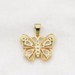 Wholesale 925 Solid Sterling Silver Gold Plated Pear White CZ <b>Butterfly</b> Pendant Fine Jewelry Memoria Jewels - Product Image 2