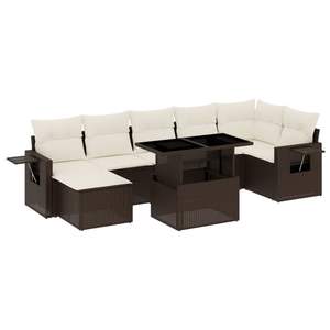 Conjunto de Sofá de Jardín Grande de Ratán PE Crema y Marrón con Acero con Recubrimiento en Polvo, Muebles de Exterior de Alta Calidad - Product Image 2