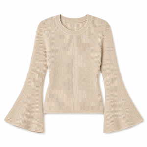 Suéter de Punto Acanalado 100% Algodón para Mujer, Cuello Redondo, Mangas Largas Acampanadas, Corte Ajustado, Informal, Otoño Invierno, OEM ODM 12GG - Product Image 5