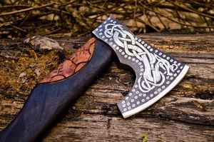 Hand Forged Viking Tomahawk Axe With Wood Handle And <b>Leather</b> Sheath Survival <b>Tool</b> - Product Image 2