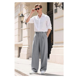 Pantalon décontracté pour homme, coupe ample, avec passants pour ceinture, en mélange de coton confortable, idéal pour le bureau ou le travail, style décontracté et tendance - Product Image 4